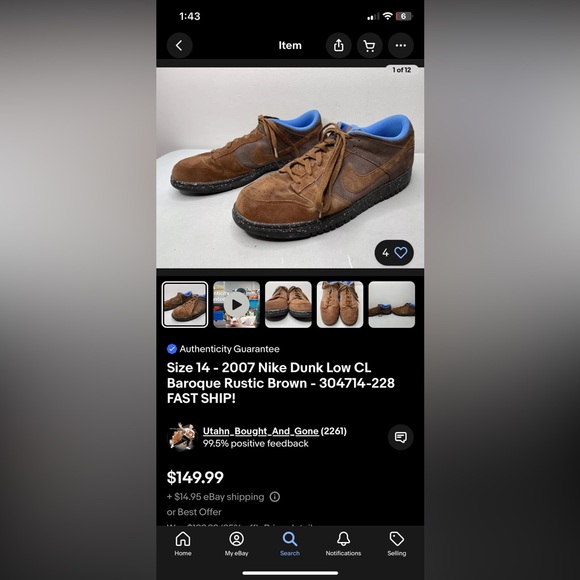 Nike Dunk Low CL Baroque Rustic Brown Men’s Size 7.5/Women’s Size 9 - Picture 14 of 15